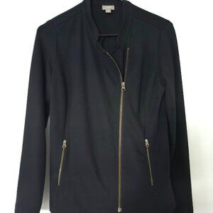 J Jill Womens Small Petite Knit Black Moto Jacket Zipper Stretch Capsule Layer